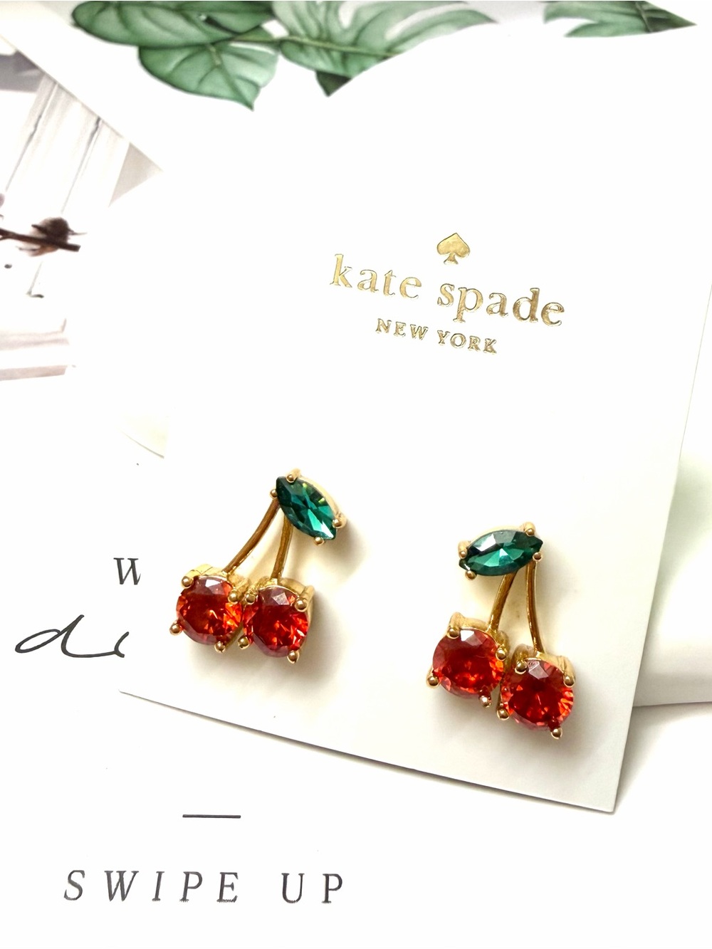kate spade Gold-Tone Cherry Drop Earrings with Red and Green Crystals